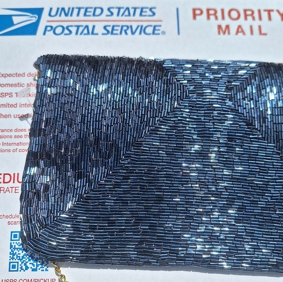 Sequin Purse Gunmetal Silver Micro Metallic Beads Softback Clutch Vintage Mini - Picture 12 of 16